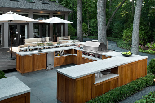 Honed Andromeda Granite with Marine Grade Teak Cabinets and Stainless Steel Appliance